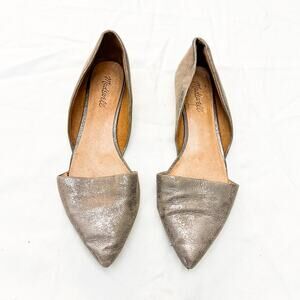 Madewell Lydia Metallic Gold Pointy Toe Leather Flat Shoes Size 9.5 Style 0195